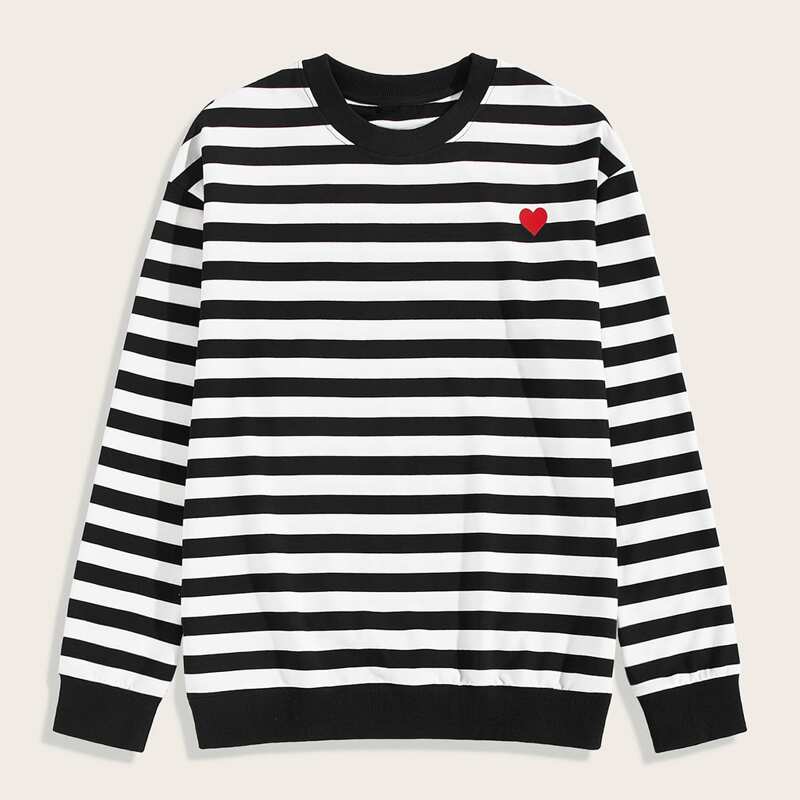 

Guys Heart Print Stripe Sweatshirt, Black and white