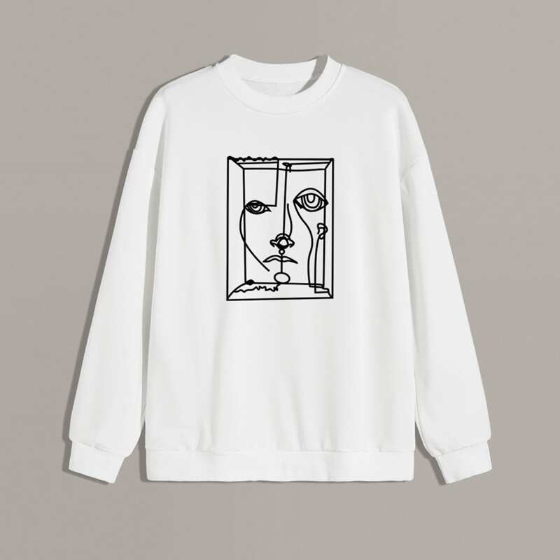 

Guys Drop Shoulder Graphic Print Sweatshirt, White
