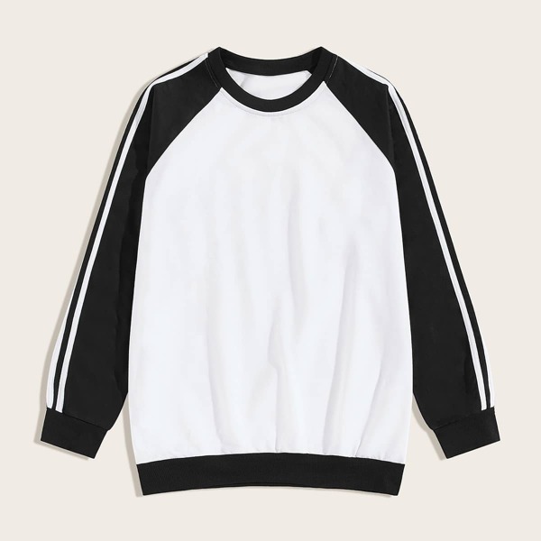 

Men Side Stripe Raglan Sleeve Sweatshirt, Black and white