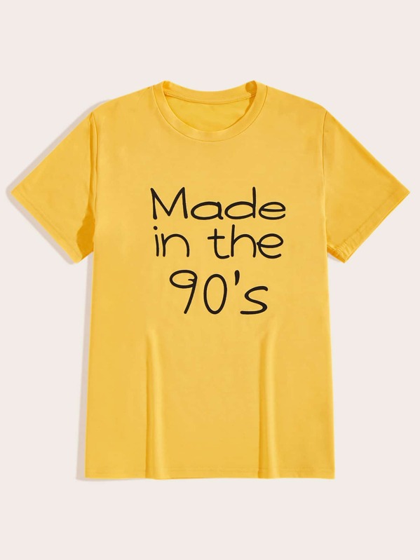 

Men Letter Graphic Round Neck Tee, Yellow
