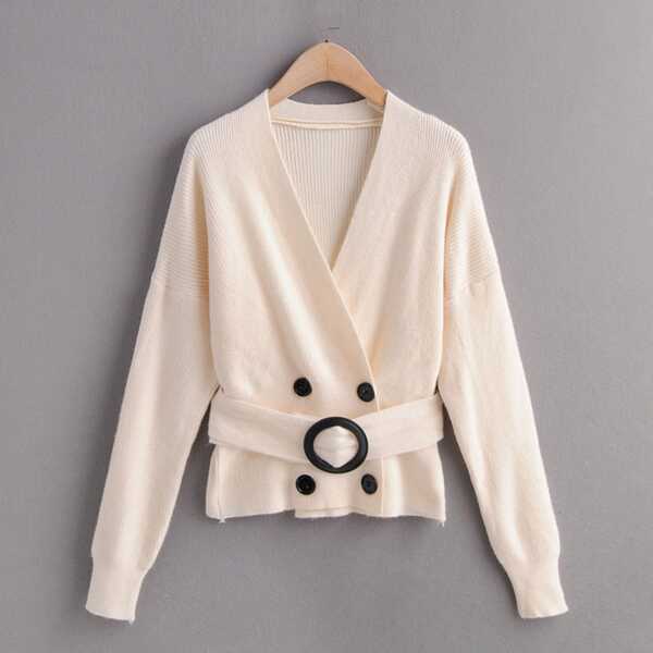 

Double Breasted Belted Cardigan, Beige