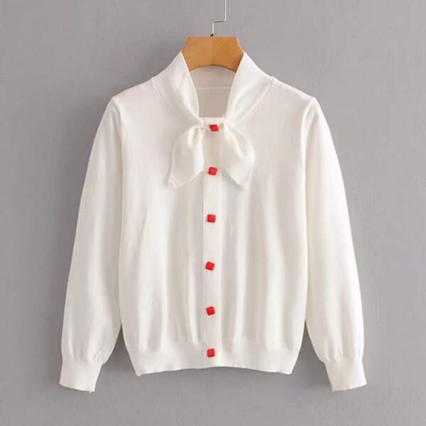 

Button Through Tie Neck Cardigan
