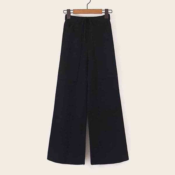 

Elastic Waist Wide Leg Sweater Pants, Black