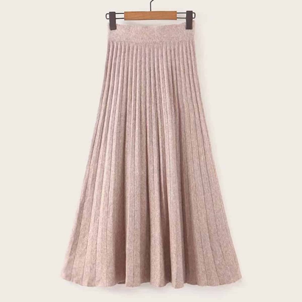 

Solid Elastic Waist Pleated Sweater Skirt, Pink