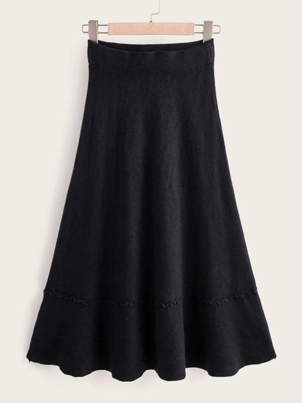

Lettuce Trim Flared Hem Sweater Skirt, Black
