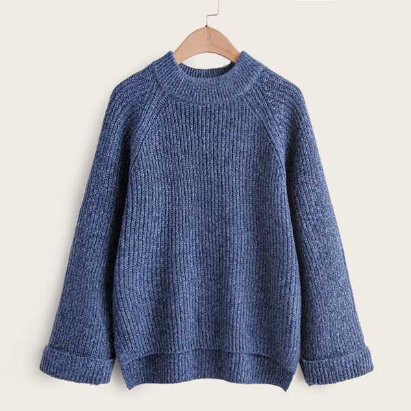 

Solid Ribbed Knit Raglan Sleeve Sweater