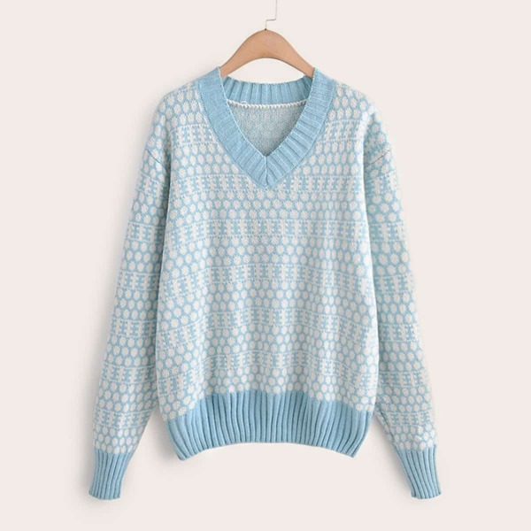 

Geometric Print V-Neck Drop Shoulder jumper