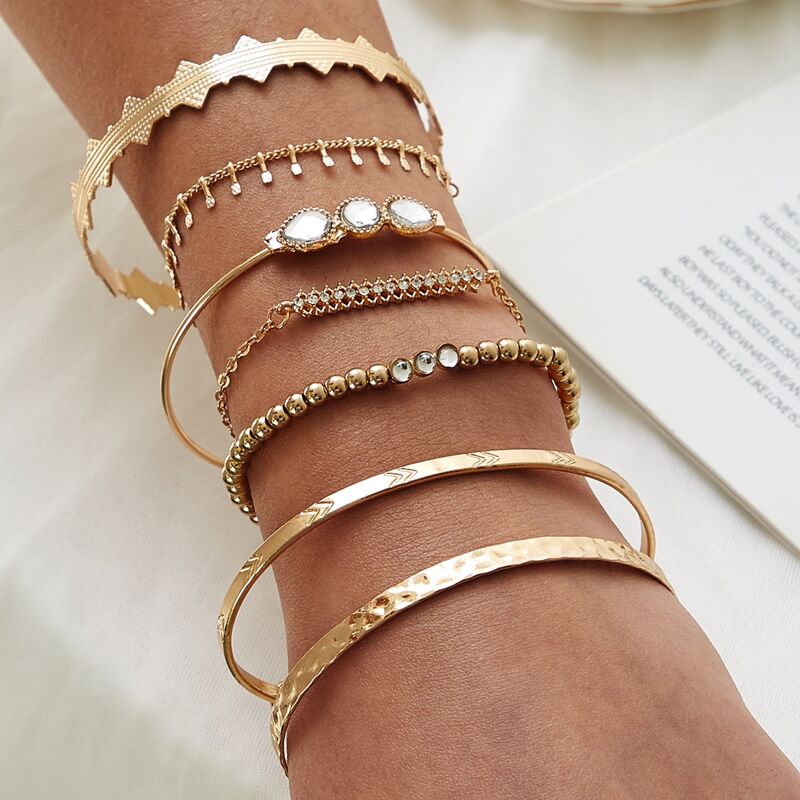 

Simple Gemstone Decor Bracelet 7pcs, Gold