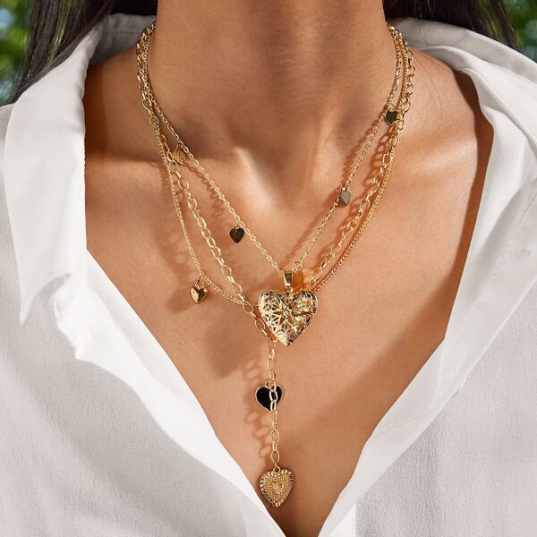 

Heart Charm Layered Necklace 2pcs, Gold