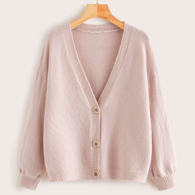 

Solid Button Through Drop Shoulder Cardigan, Nude