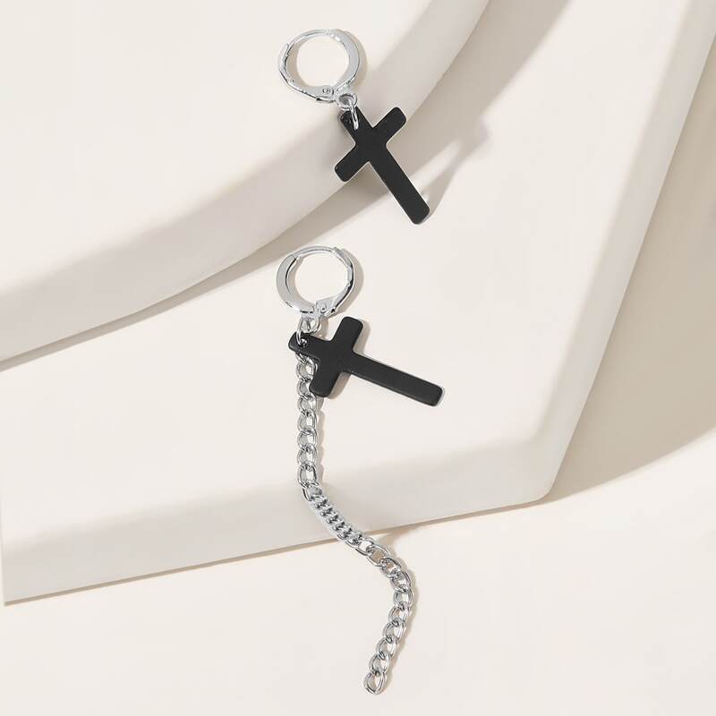 

Cross Drop Earrings 1pair, Black