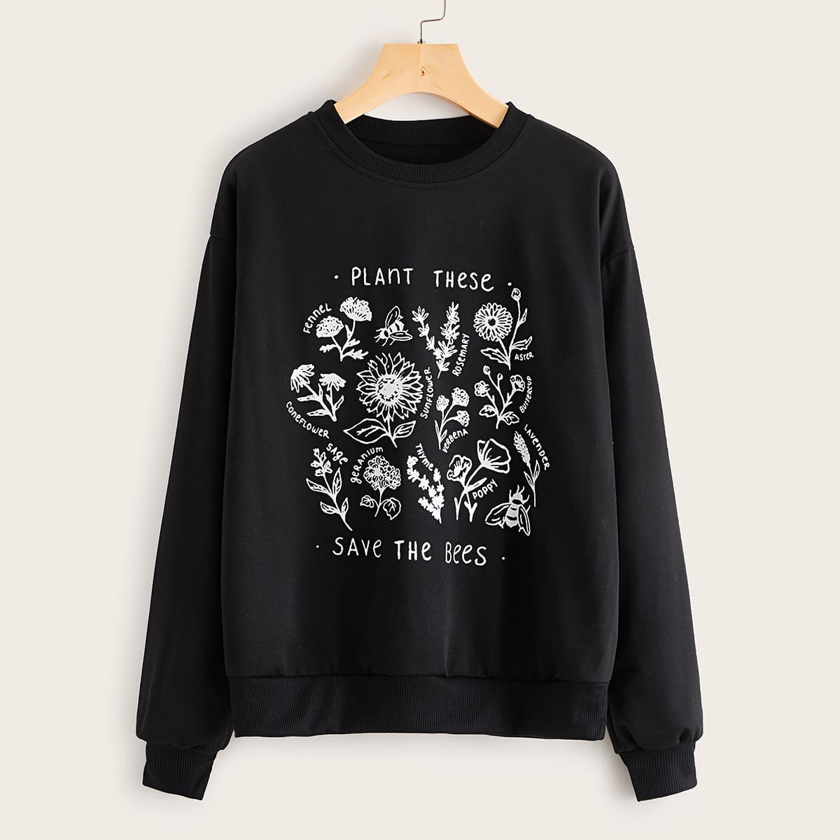 

Plants & Slogan Graphic Sweatshirt, Black