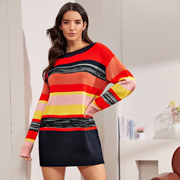 

Color-block Drop Shoulder Sweater Dress, Multicolor
