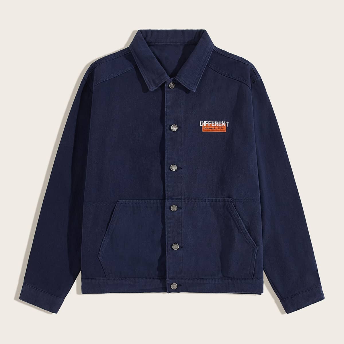 

Guys Letter Embroidered Button Through Denim Jacket, Navy