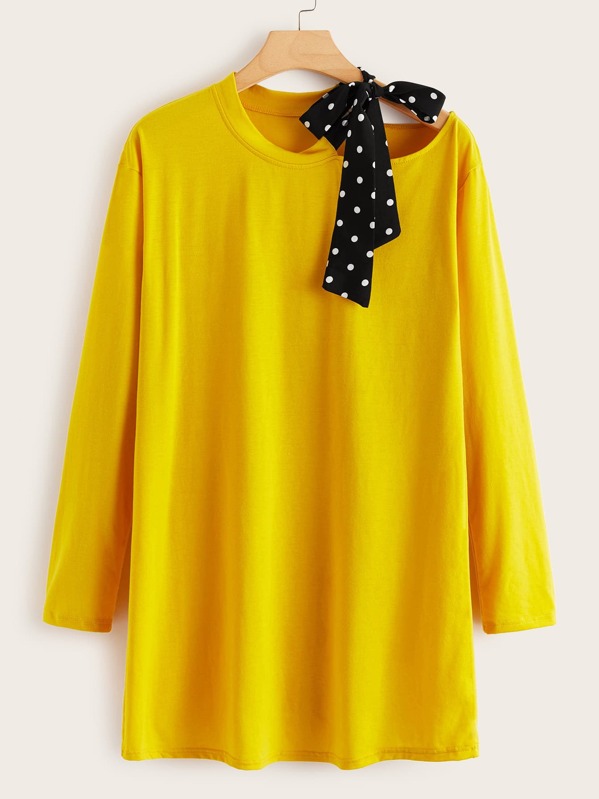 

Neon Yellow Polka Dot Ribbon Tee Dress