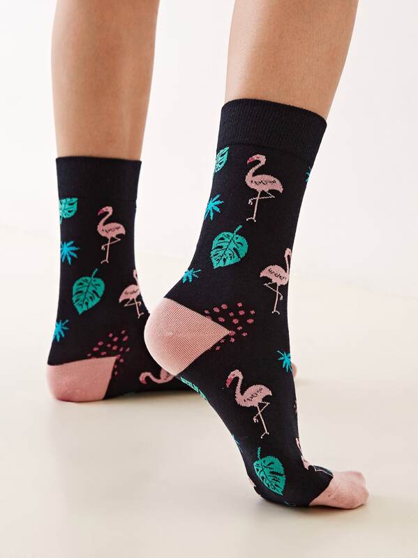 

Flamingos Pattern Socks 1pair, Multicolor