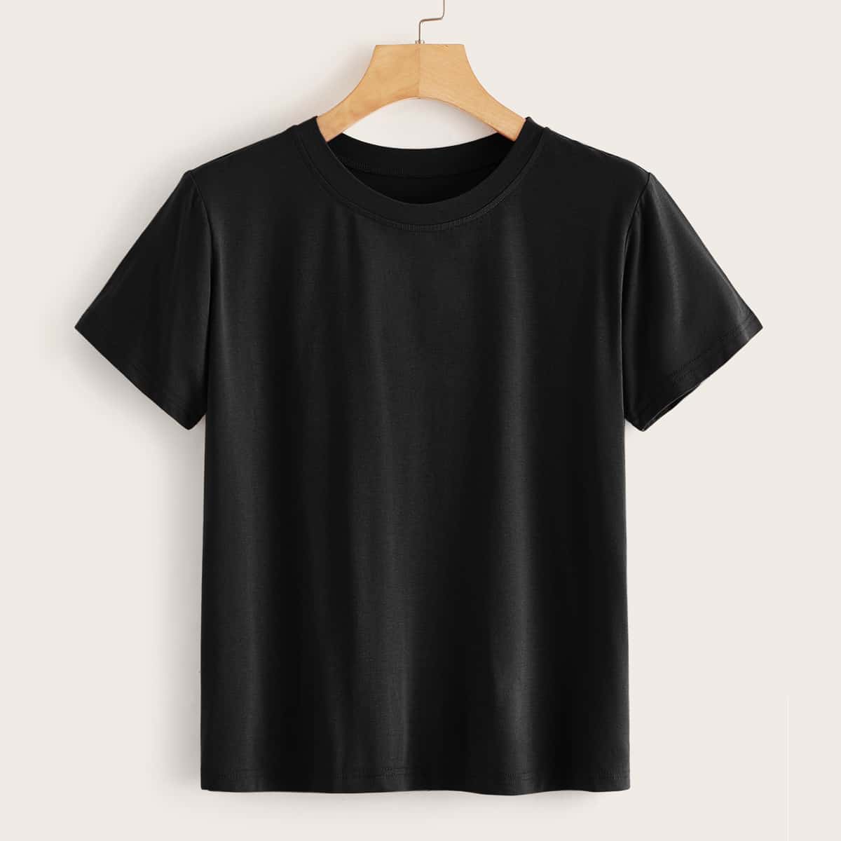 

Solid Short Sleeve Basic Tee, Black