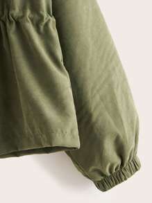 ROMWE Zip Up Drawstring Hooded Jacket - Army Green - View 3