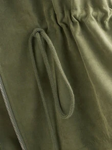 ROMWE Zip Up Drawstring Hooded Jacket - Army Green - View 4