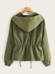 ROMWE Zip Up Drawstring Hooded Jacket - Army Green - View 2
