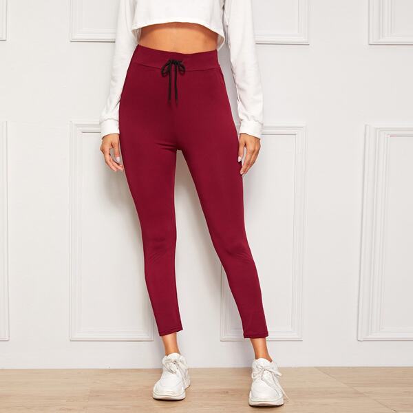 

Drawstring Waist Crop Skinny Leggings, Burgundy