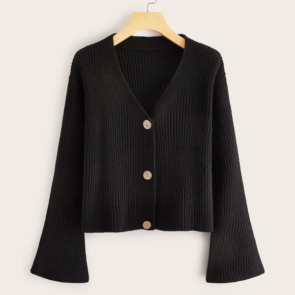 

Button Through Flounce Sleeve Cardigan, Black