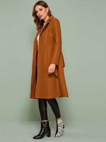 Open Front Belted Midi Coat - Camel - View 3