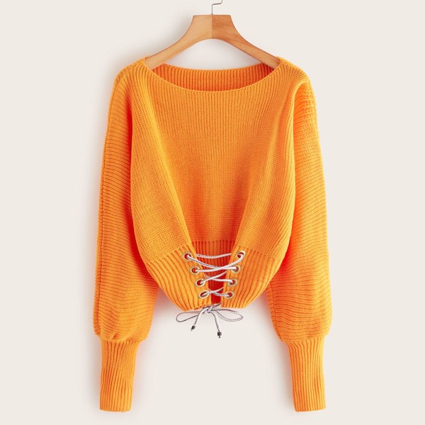 

Neon Orange Lace Up Front Sweater, Orange bright