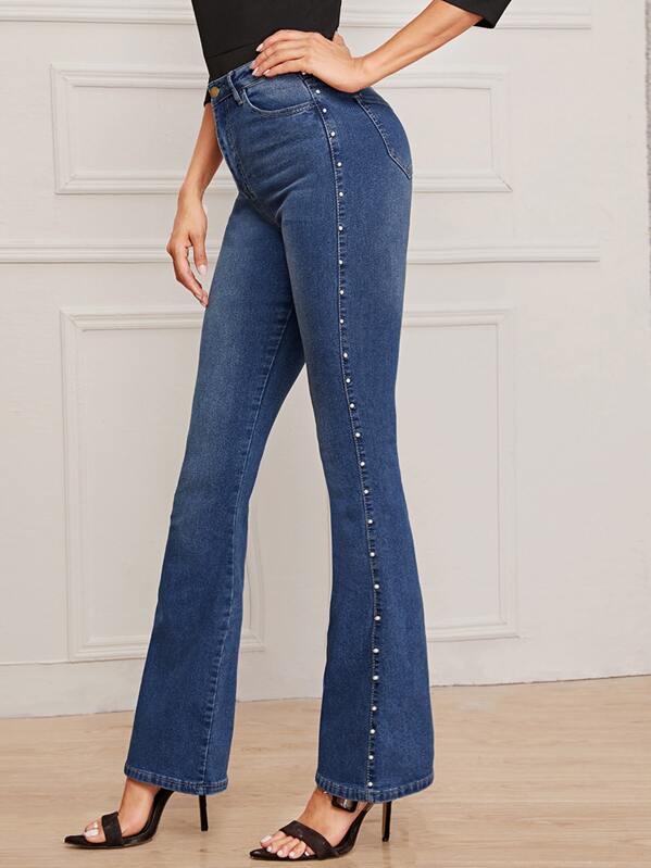 

Pearl Beaded Fare Leg Jeans, Blue, Andy