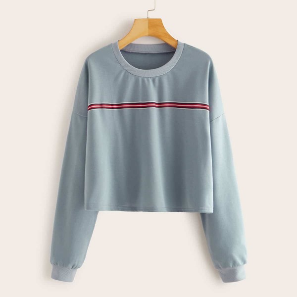 

Contrast Striped Round Neck Sweatshirt