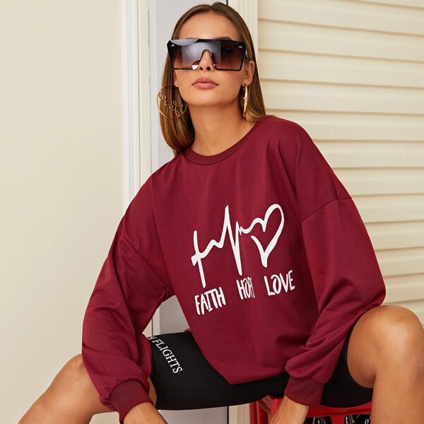 

Letter Graphic Drop Shoulder Sweatshirt, Burgundy