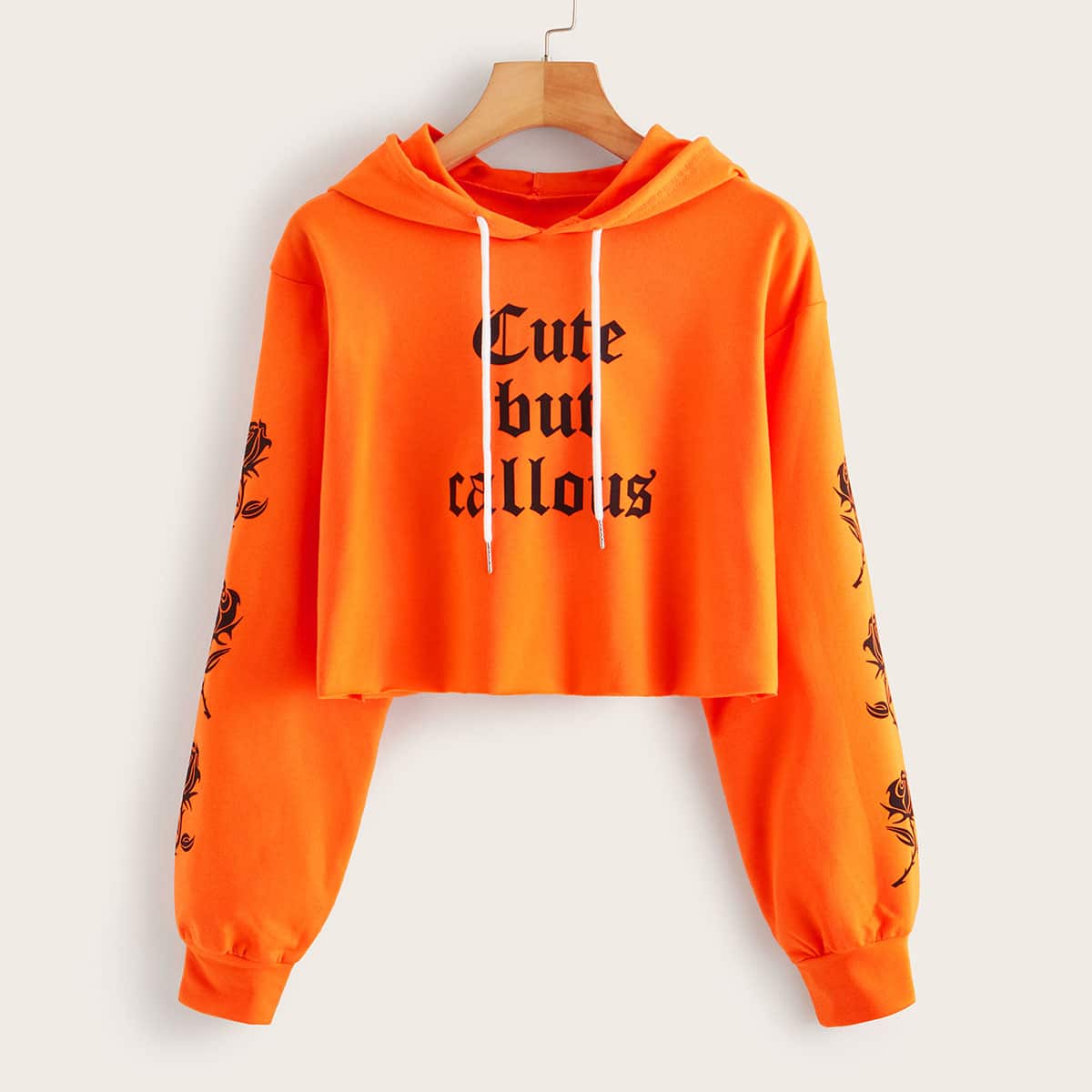 

Neon Orange Letter Graphic Hoodie, Orange bright