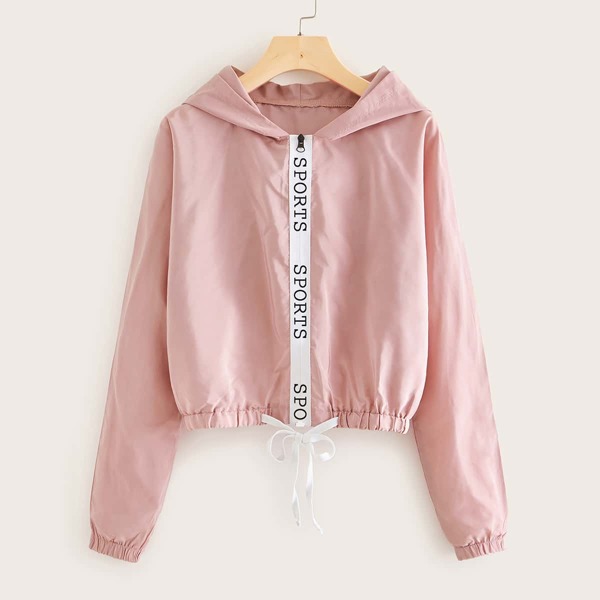 

Letter Print Zip Up Windbreaker Sports Jacket, Pink