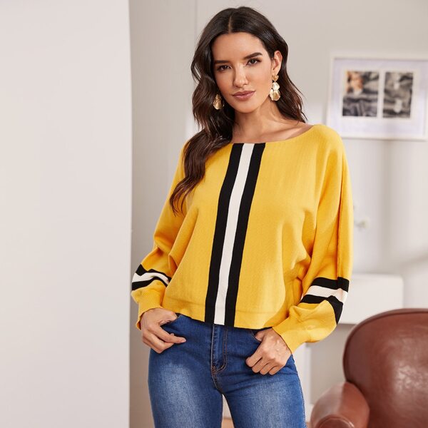 

Striped Boat Neck Jumper, Yellow