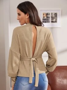 Pull dos-nu avec nœud - Beige - Voir 2