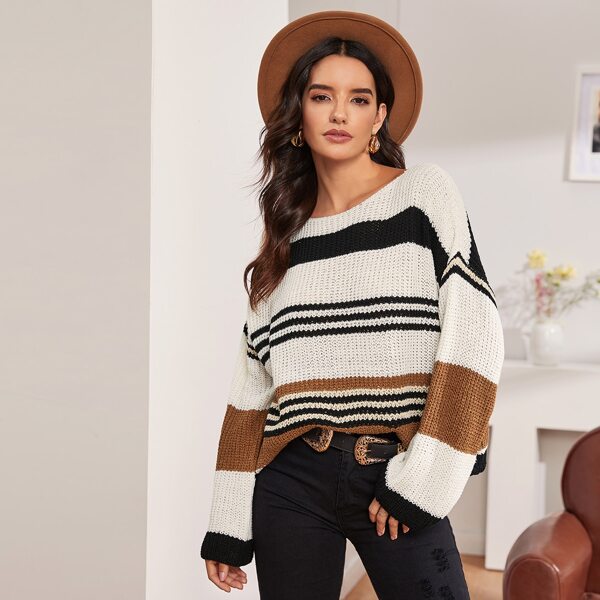 

Striped Drop Shoulder Sweater, Multicolor