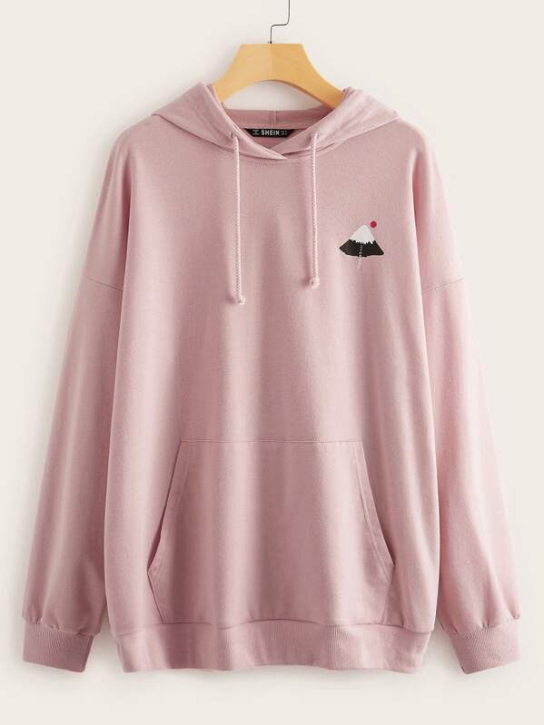 

Snow Mountain Print Pouch Pocket Hoodie, Pink