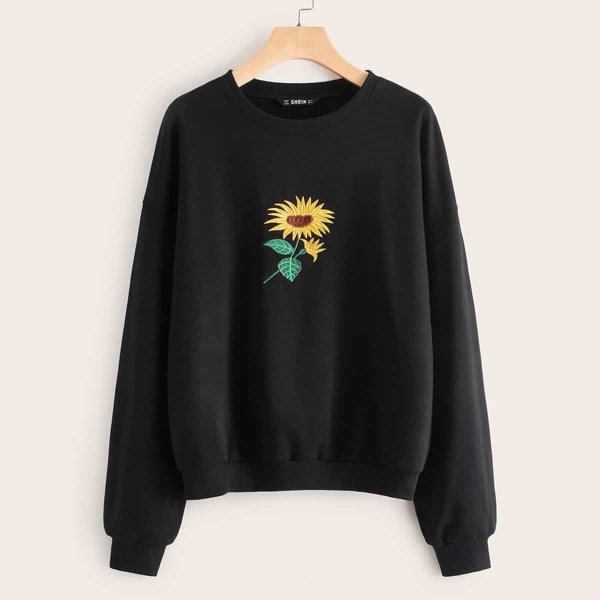 

Floral Embroidery Drop Shoulder Pullover