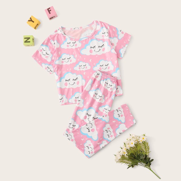 

Girls Cloud Print PJ Set