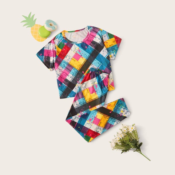 

Girls Multi-color Plaid PJ Set, Multicolor