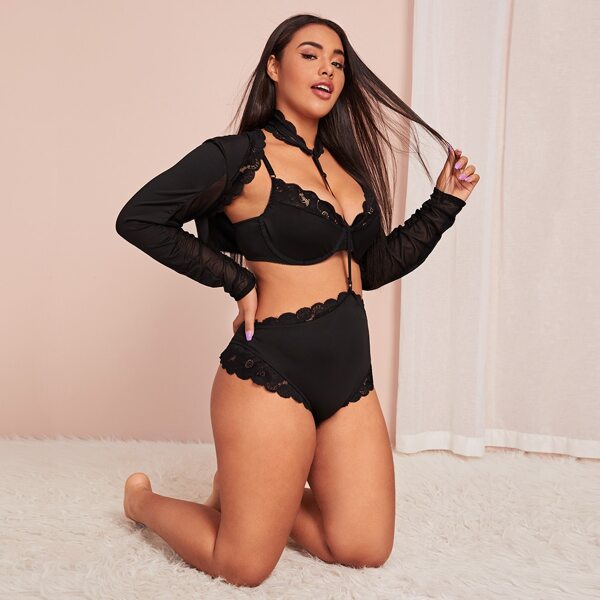 

3pack Plus Contrast Lace Lingerie Set