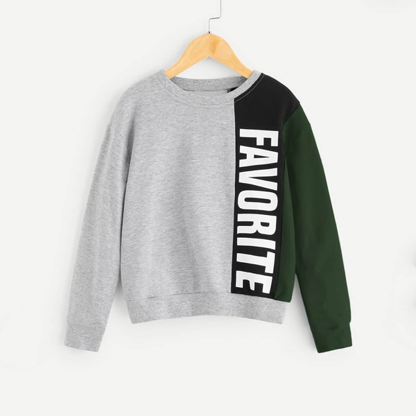 

Girls Letter Graphic Colorblock Sweatshirt, Multicolor