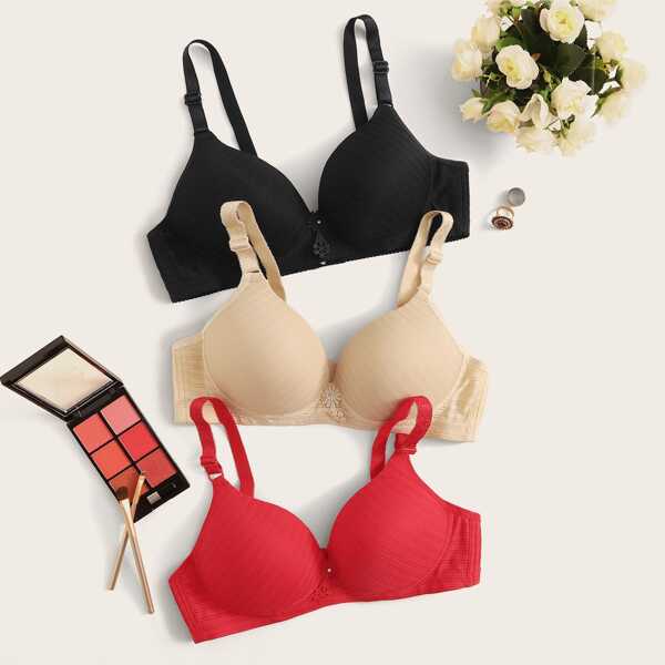 

3pack Adjustable Strap Bra Set, Multicolor