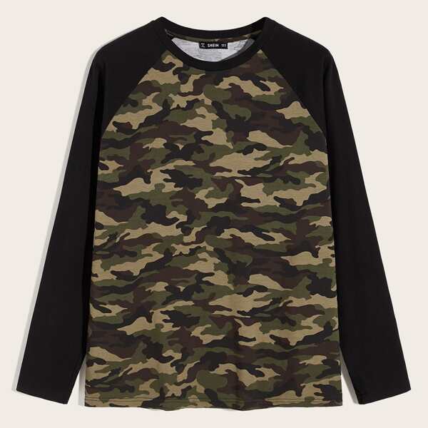 

Men Raglan Sleeve Camo Print Tee, Multicolor