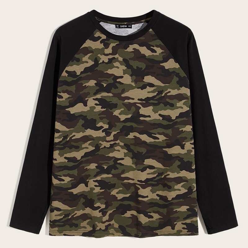 

Guys Raglan Sleeve Camo Print Tee, Multicolor