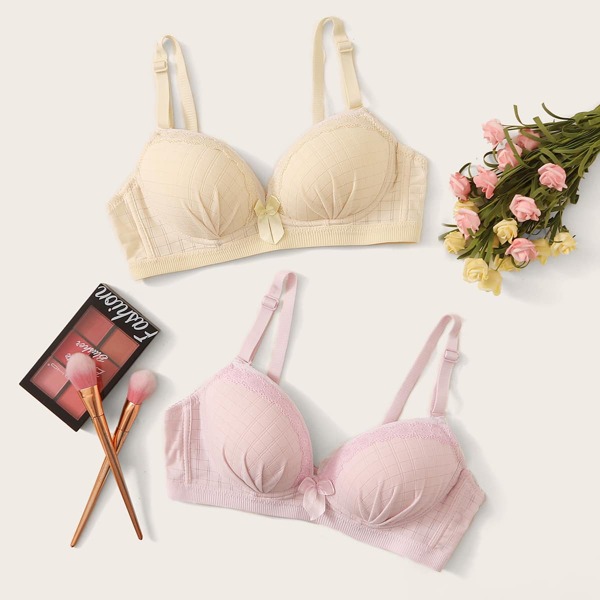 

2pack Lace Trim Bra Set, Multicolor