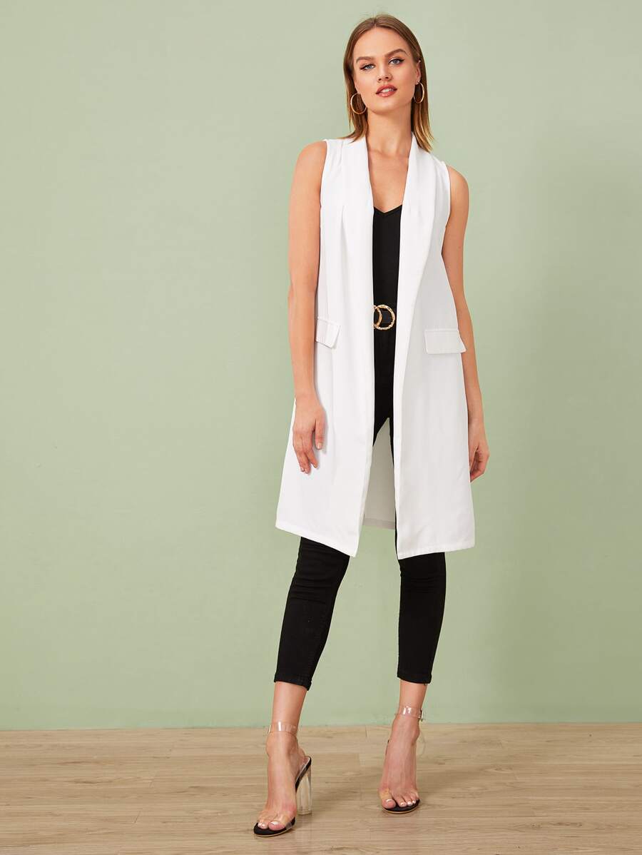 SHEIN Privé Shawl Collar Longline Vest Blazer - White - View 1