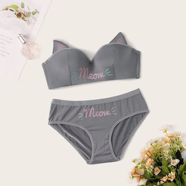 

Letter Graphic Lingerie Set, Grey