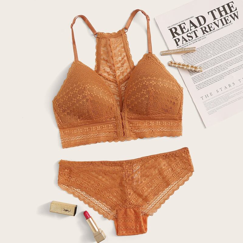 

Floral Lace Lingerie Set, Orange