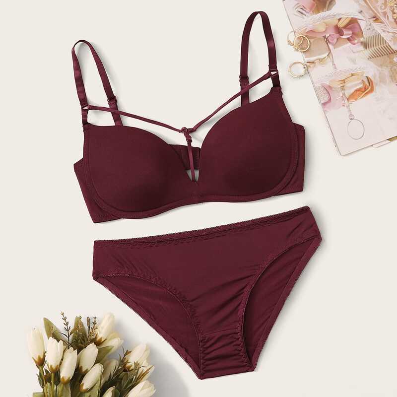 

Adjustable Strap Harness Lingerie Set, Burgundy
